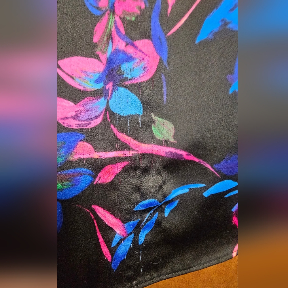 Bar III womens xl floral short sleeve blouse top shirt blue black pink - Picture 7 of 11